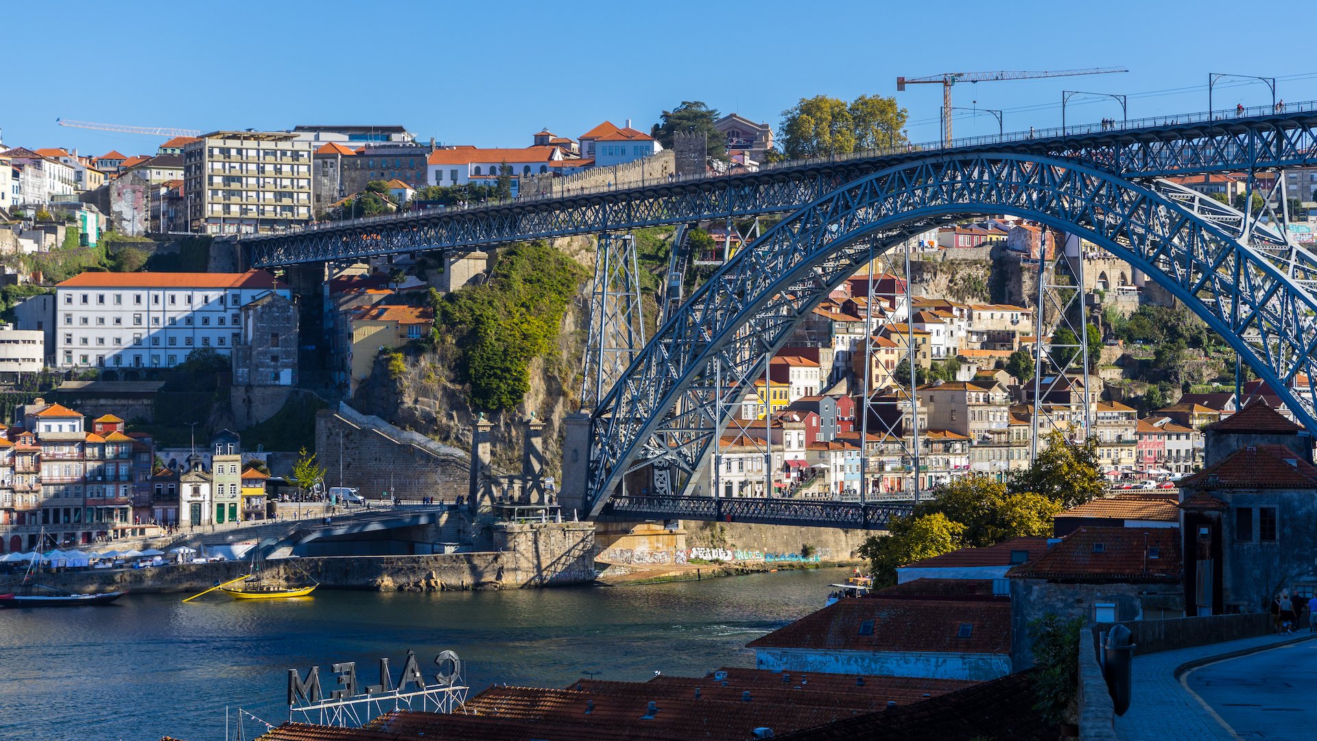  The Dom Luís I Bridge, a double-deck metal arch bridge that spans the River Douro between the cities of Porto and Vila Nova de Gaia in Portugal. At its construction, its 172 metres (564 ft) span was the longest of its type in the world. 