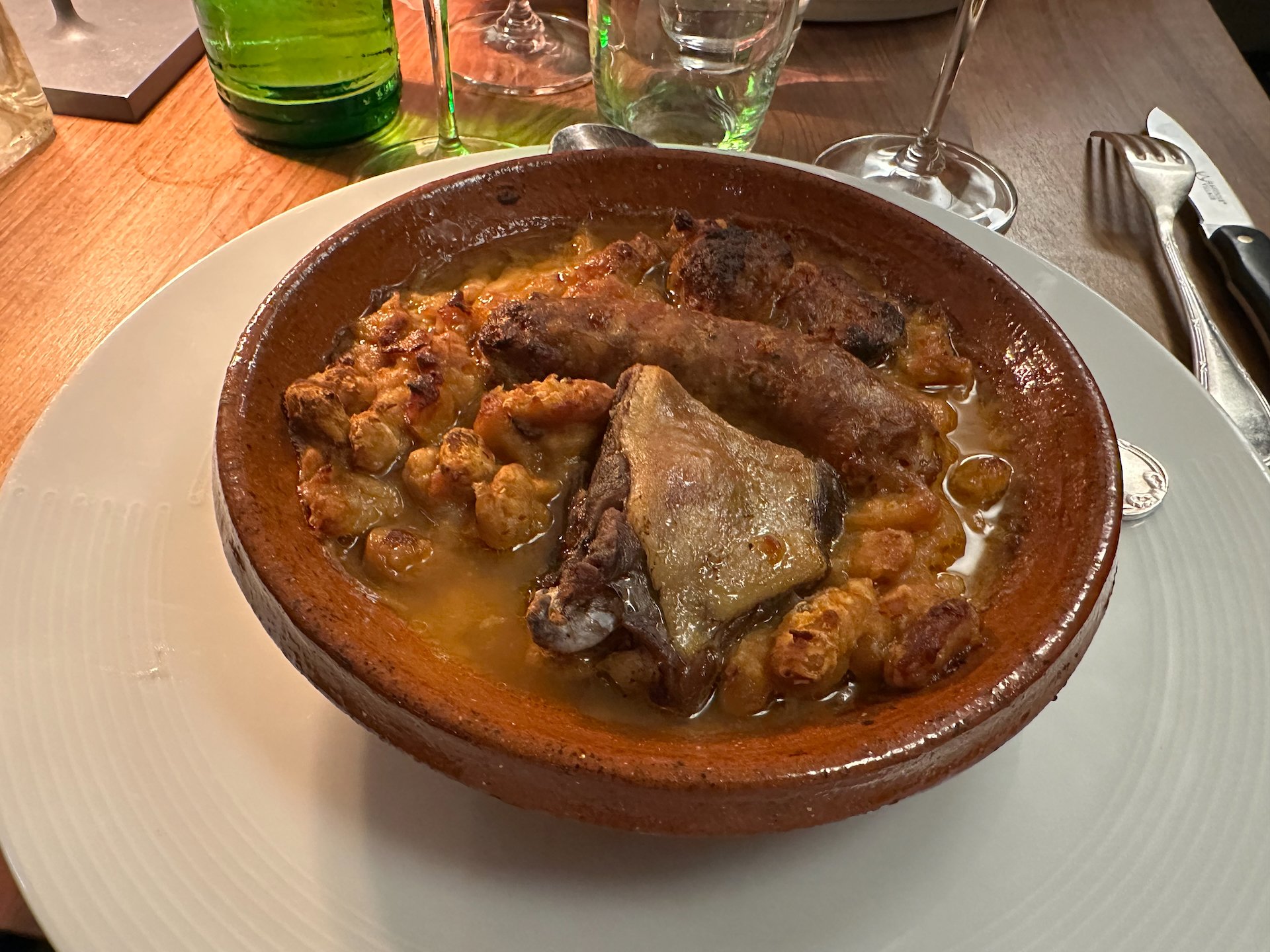  Cassoulet - some duck, some pork and a sausage, all in a whole pile of beans. It was hearty… I finally tried it - don’t expect that I will do so again.  