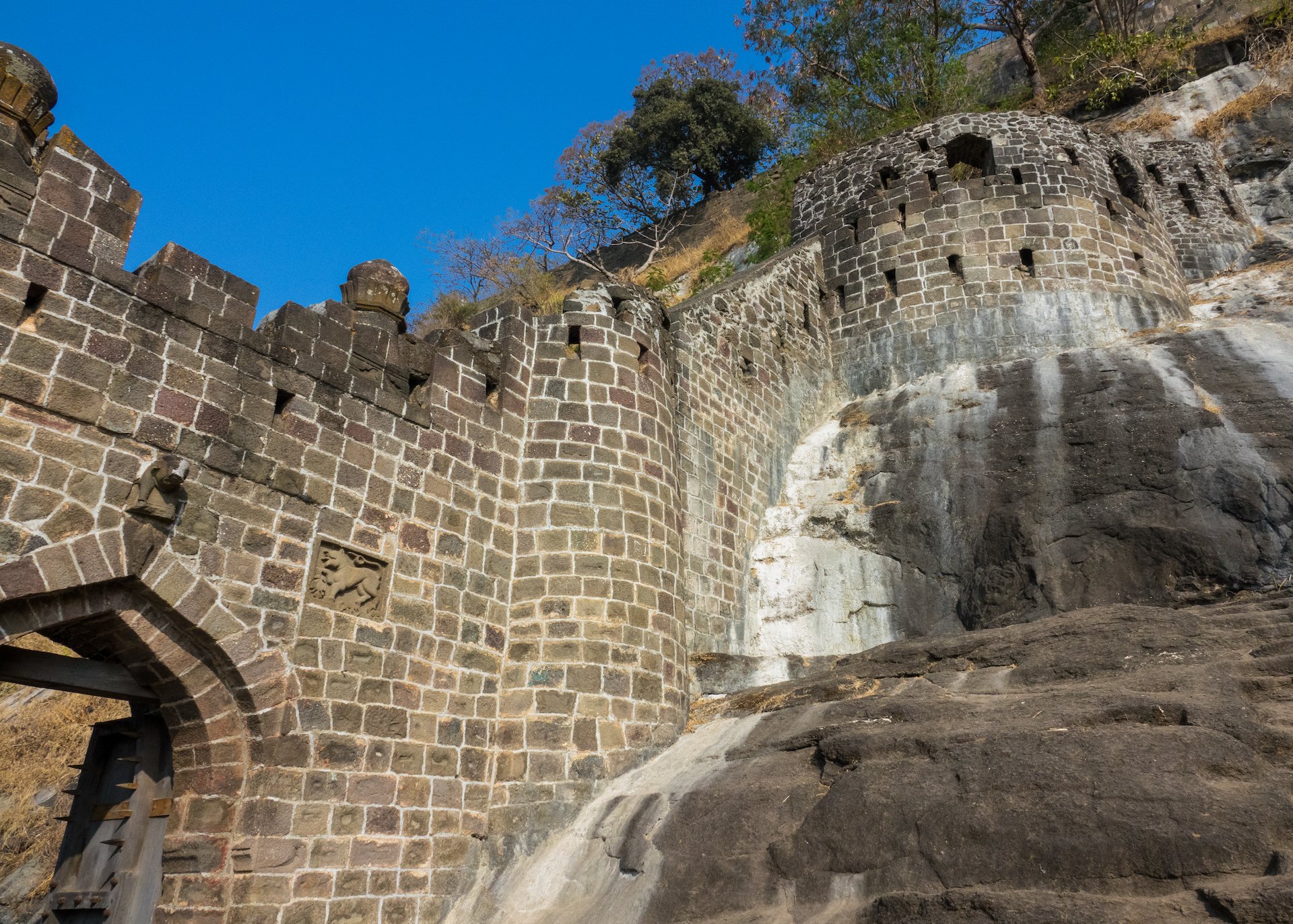  The fortifications were built right into the rock face.  