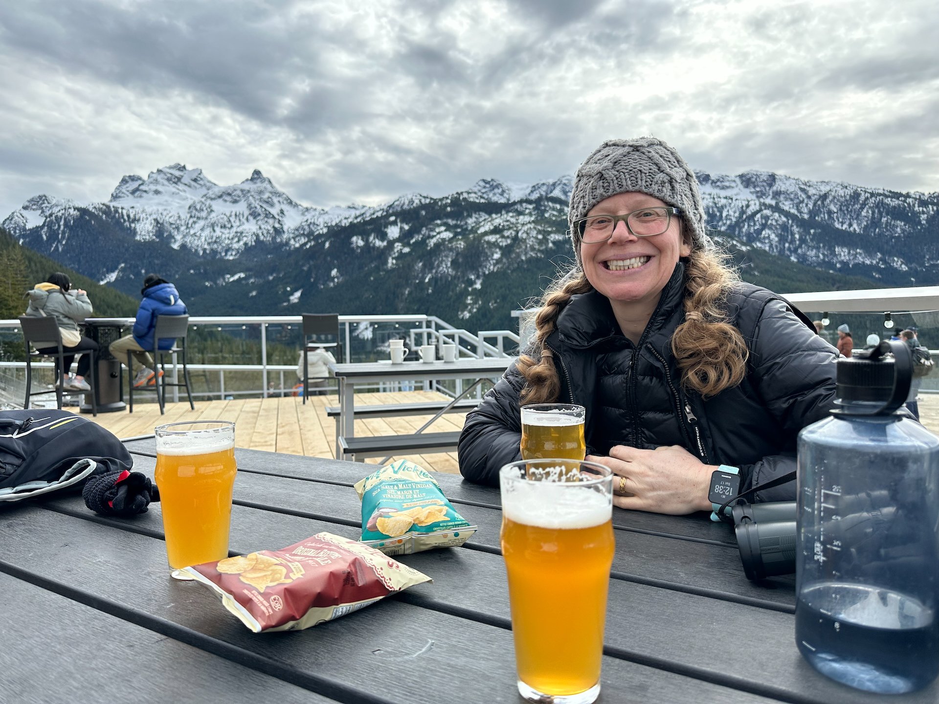  A well-deserved beer on the patio after the hike. 