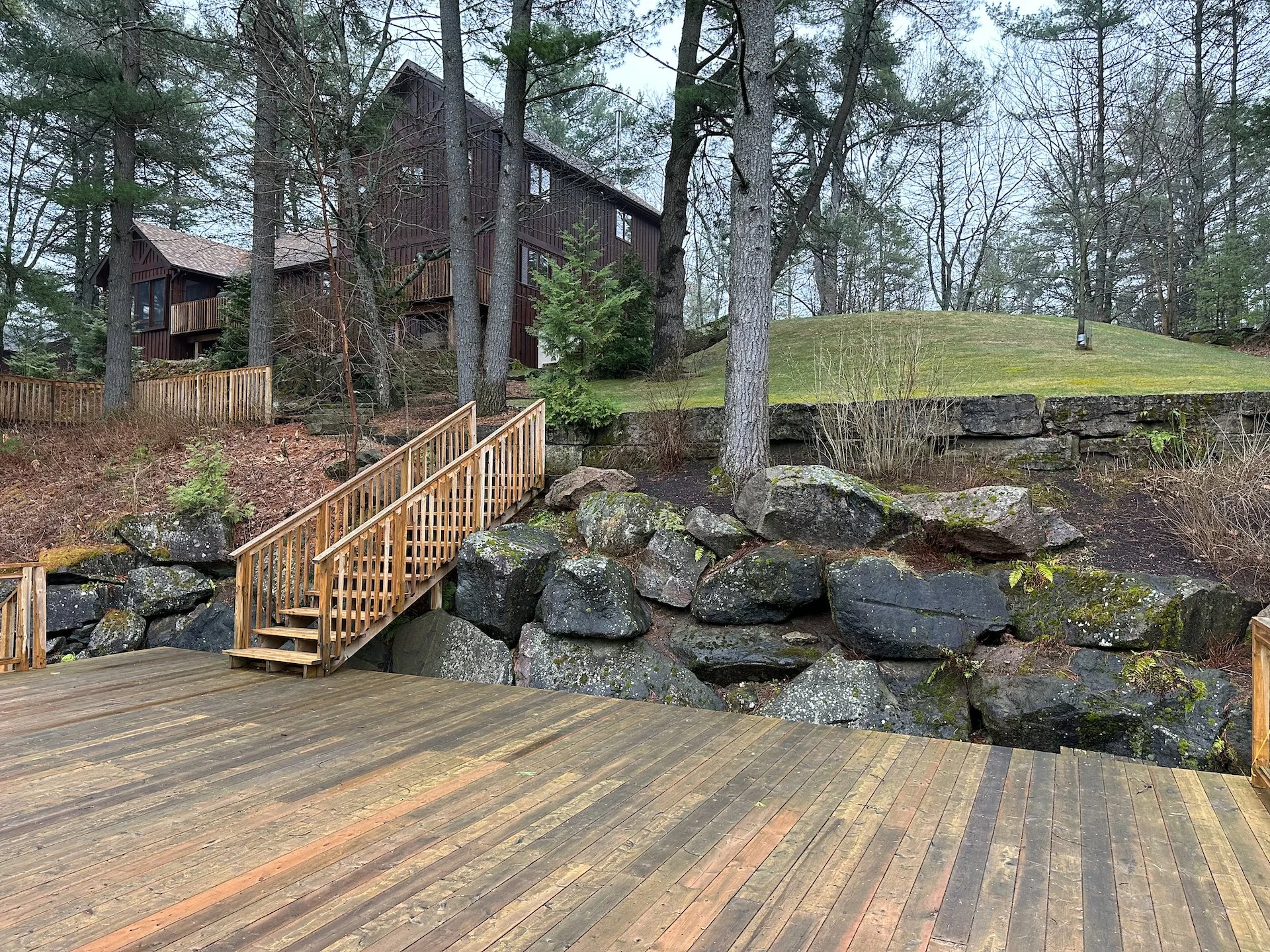  The top of the boathouse is this huge patio that is just perfect in the summer. Sadly it was still early spring, so there was very little hanging out outside.  