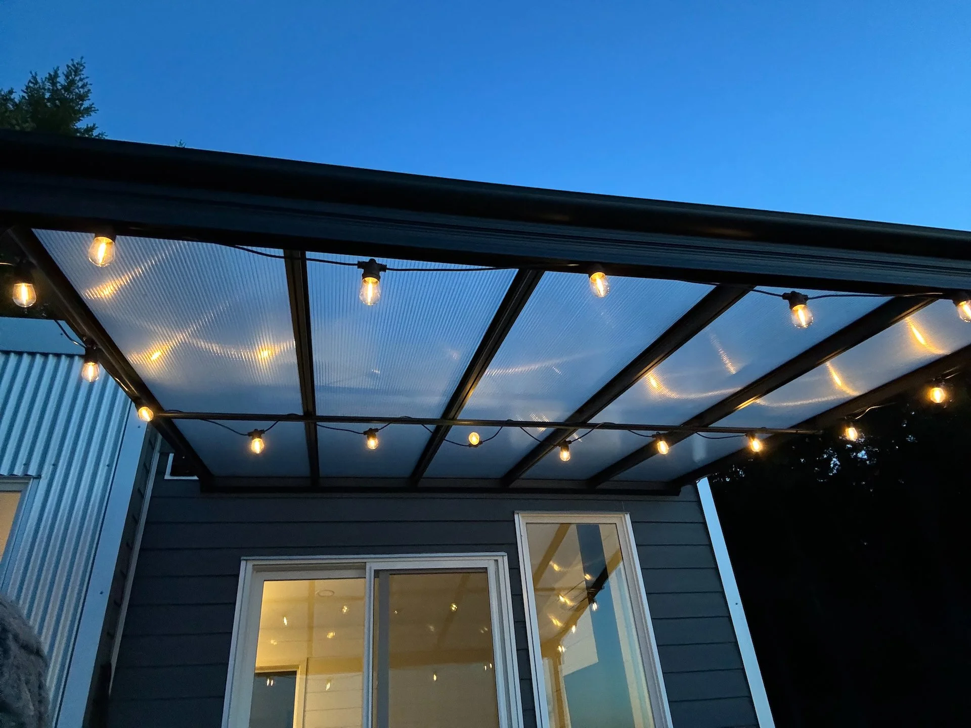  We added some string lights to the new deck roof, which worked out nicely.  
