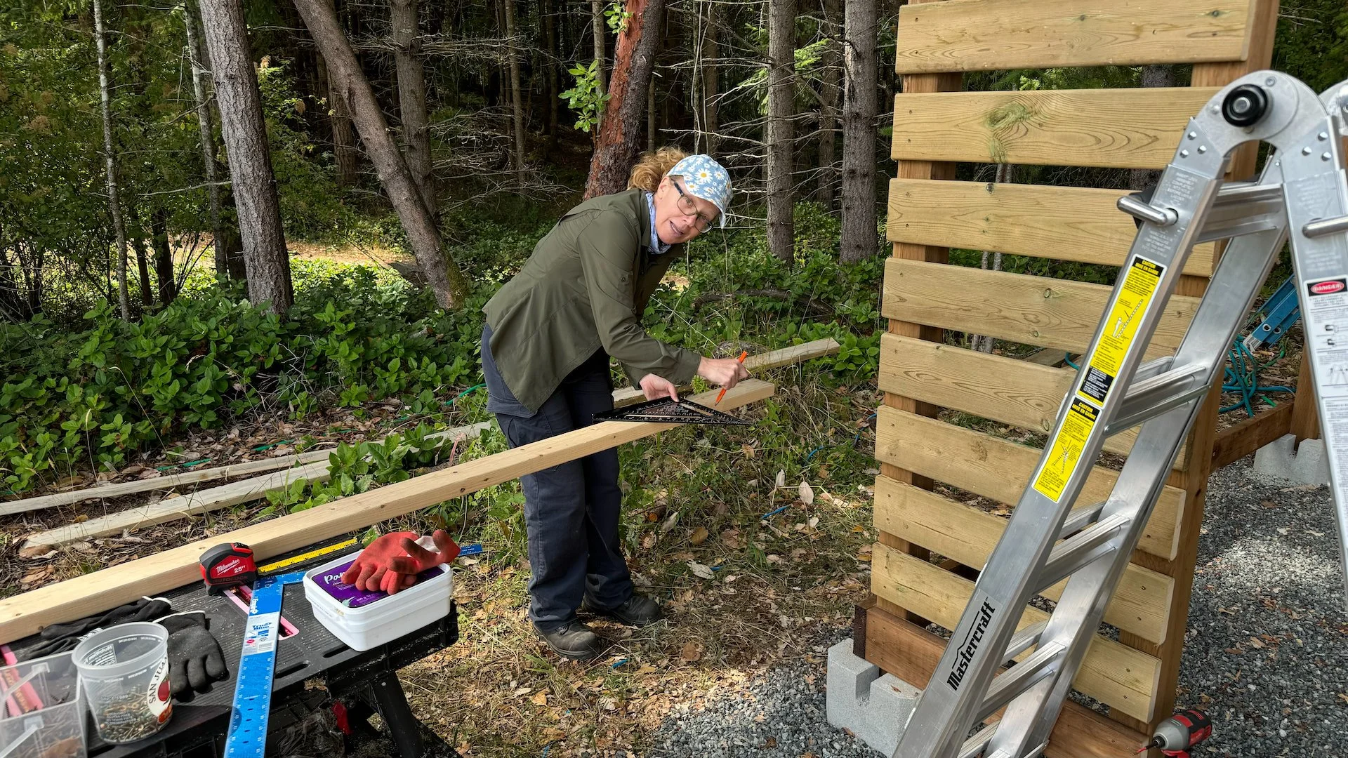  Justine was in charge of measuring the cuts for the rafters, and did an outstanding job! 