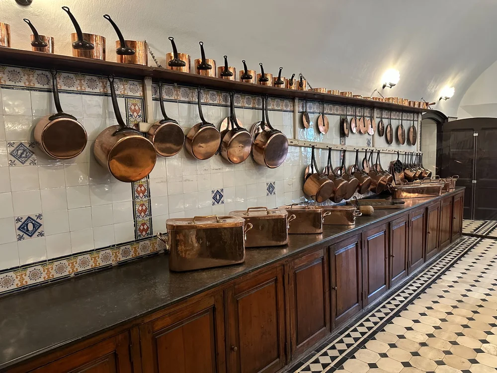 The pans were all lined along the walls.  