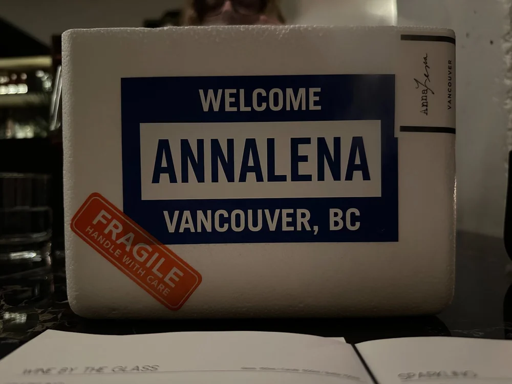  Our first “course” was an oyster, with shaved fois gras, served on dry ice in this mini cooler. It was spectacular, and bonus points for the presentation.  