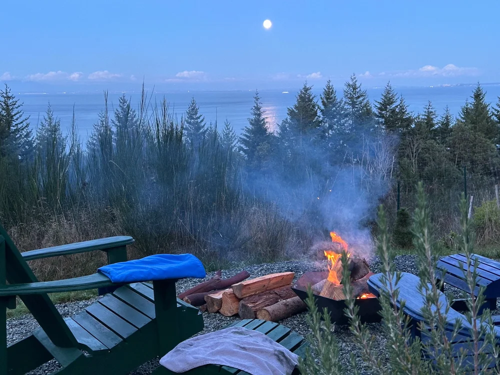  A nice fire, with a full moon rising.  