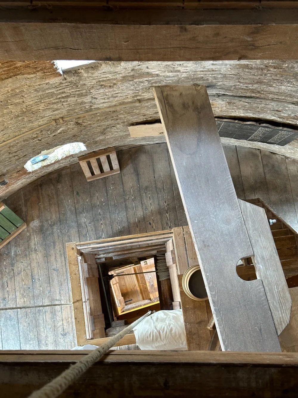  The power of the windmill could be harnessed to pull material up though this series of trapdoors in the floor.  