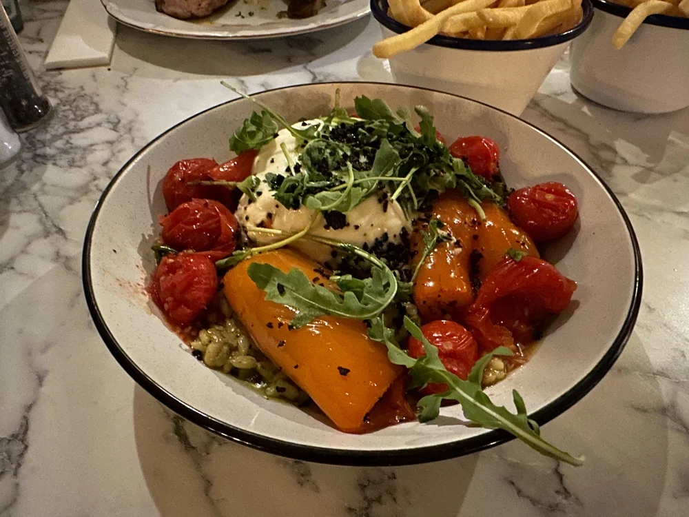  One of our better meals - a burrata and pasta salad. 