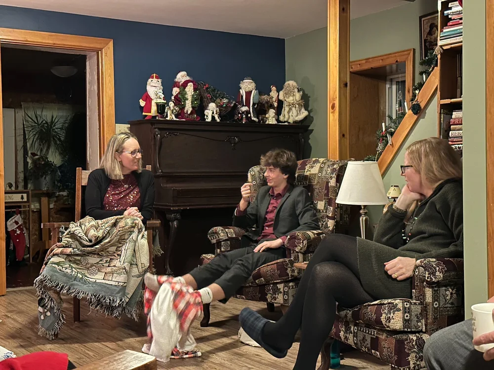  Hanging out and chatting after dinner. 