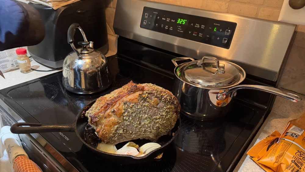  The roast, heading into the oven. 