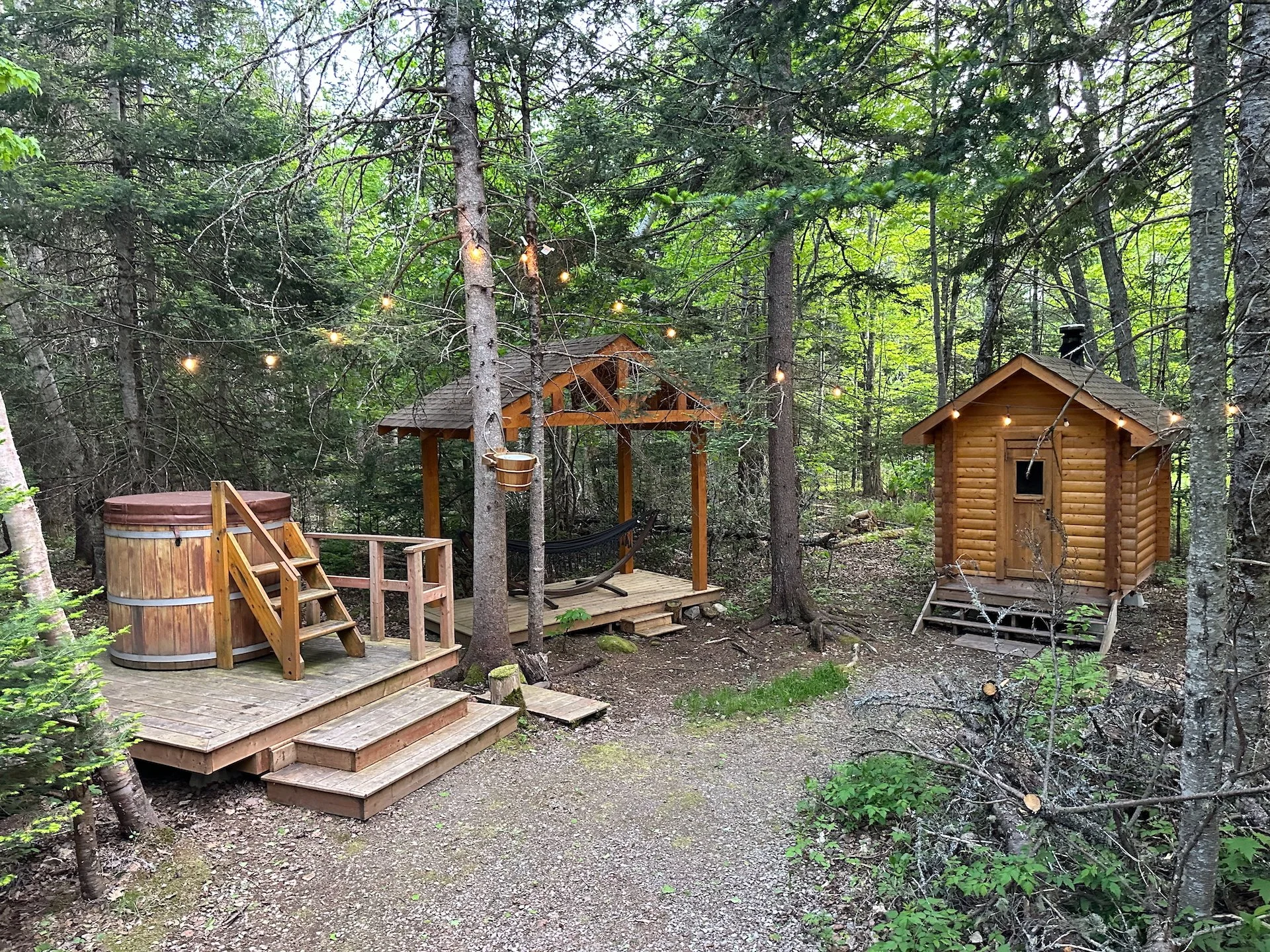  The hot tub, hammock shelter and sauna. Such a great set-up. 