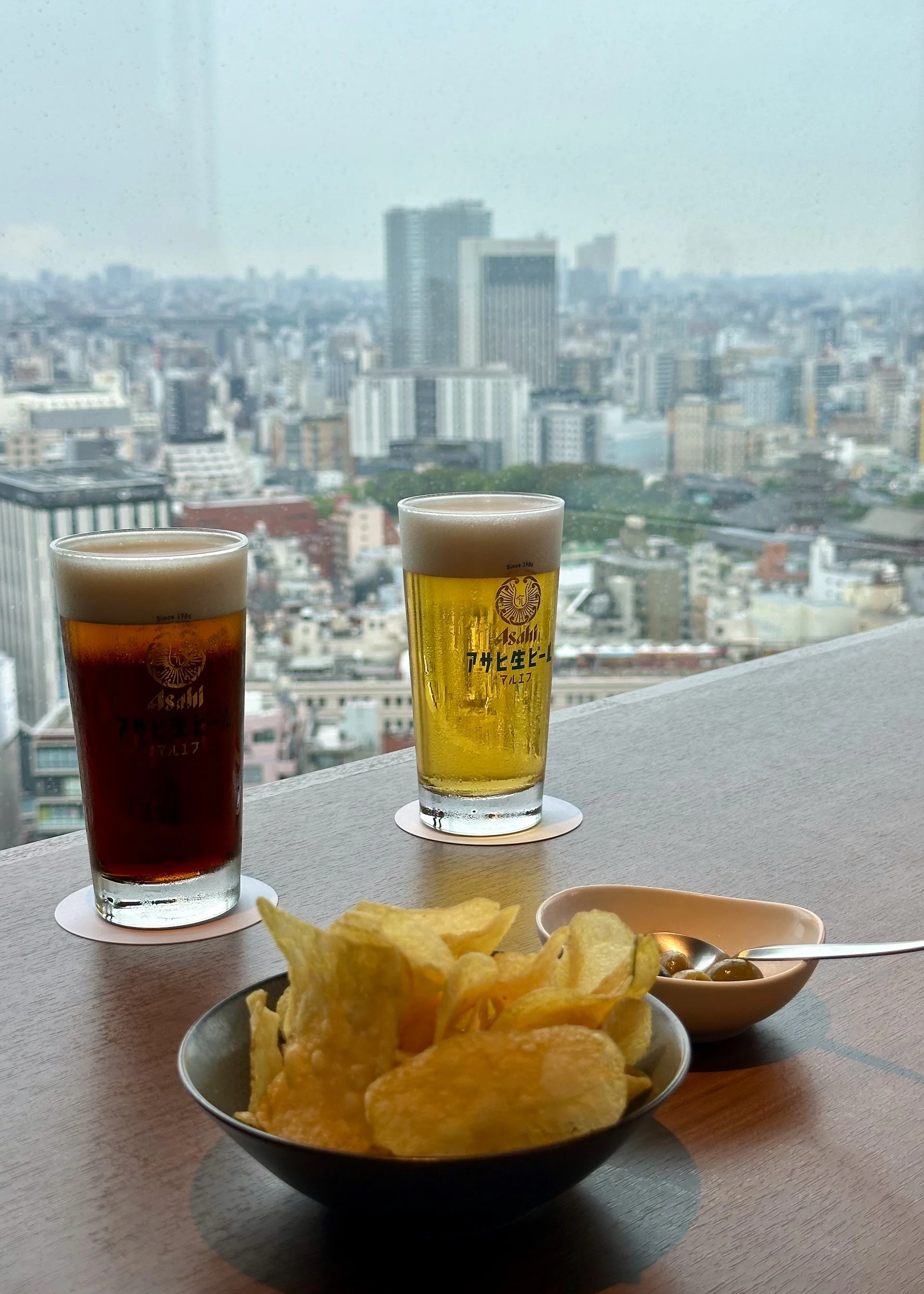  But the beer was good and the chips were unique. Not too bad a view either, despite the rain. 