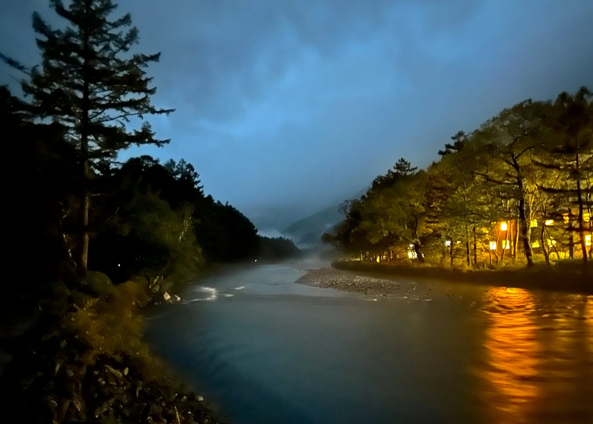  Looking downriver in the rainy evening.  