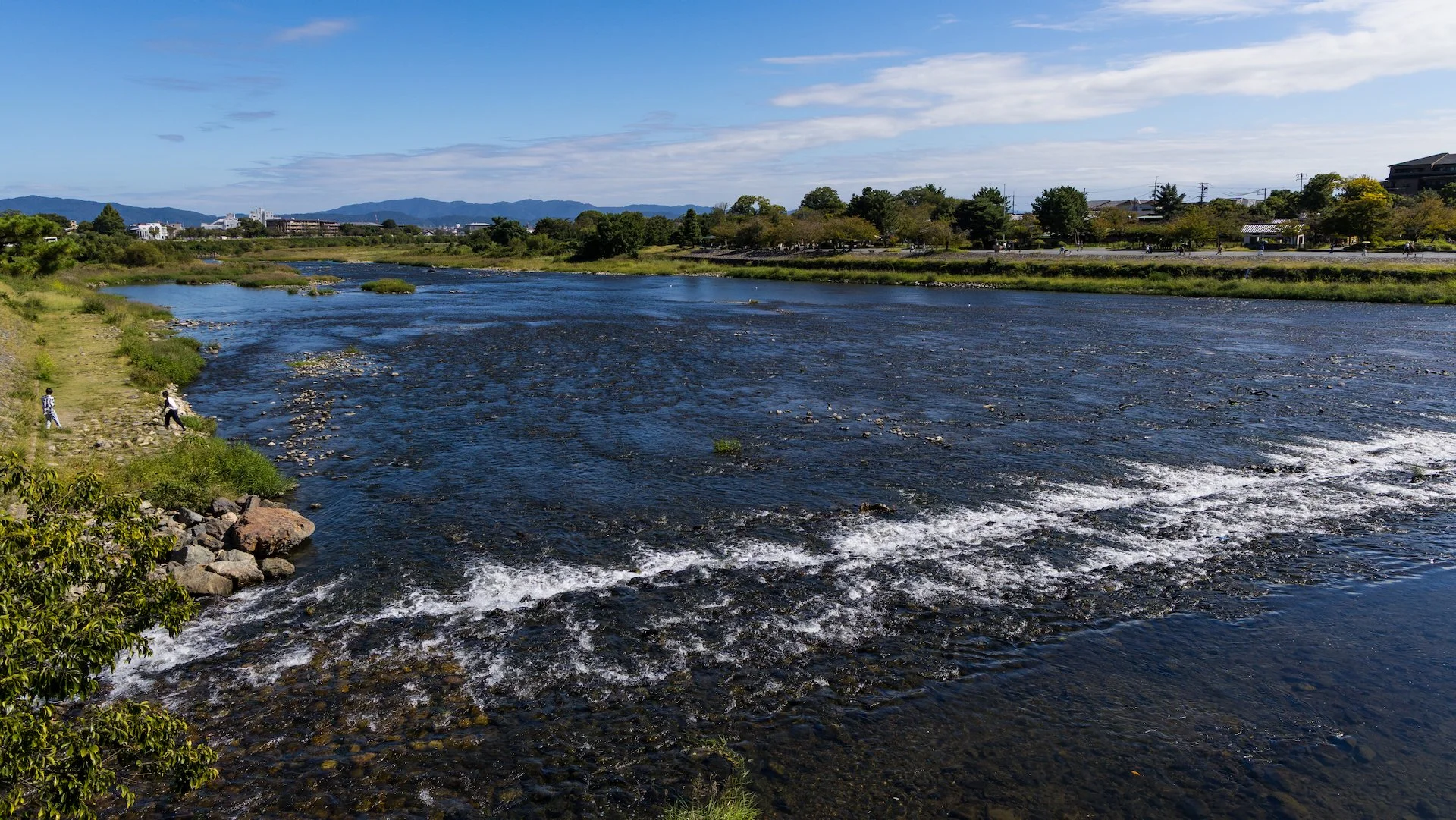  Looking out over the river that flows through Arashiyama. 