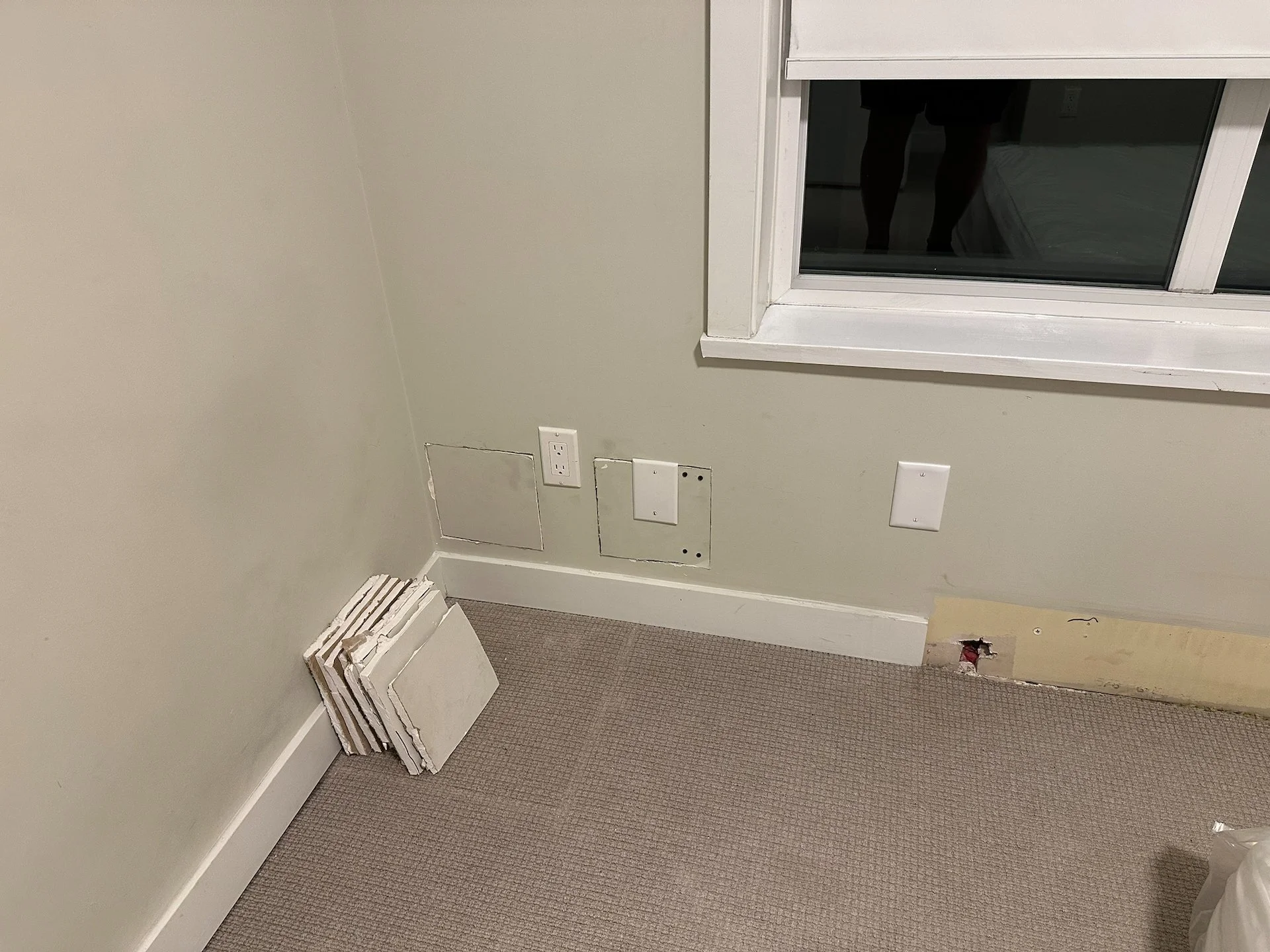  The heat pump guys were good about leaving the drywall they had cut out to make it easier to do the repairs. 