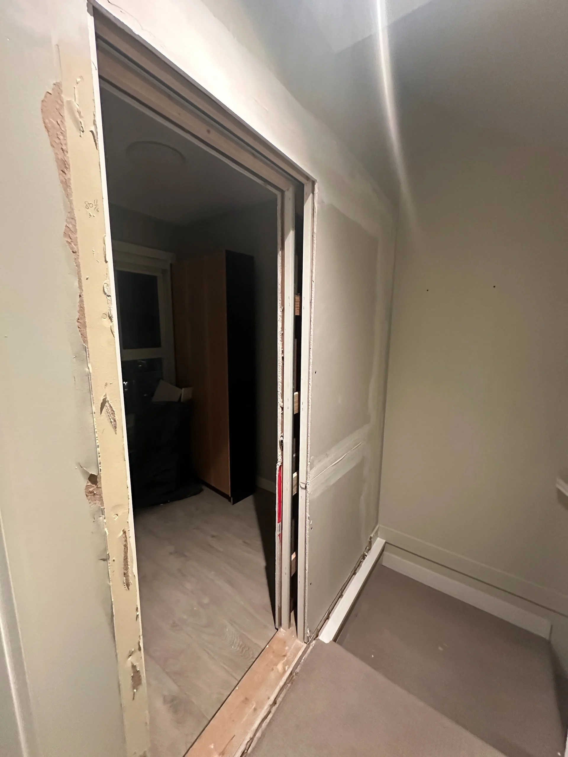  Here you can see the rough in for my new pocket door. 
