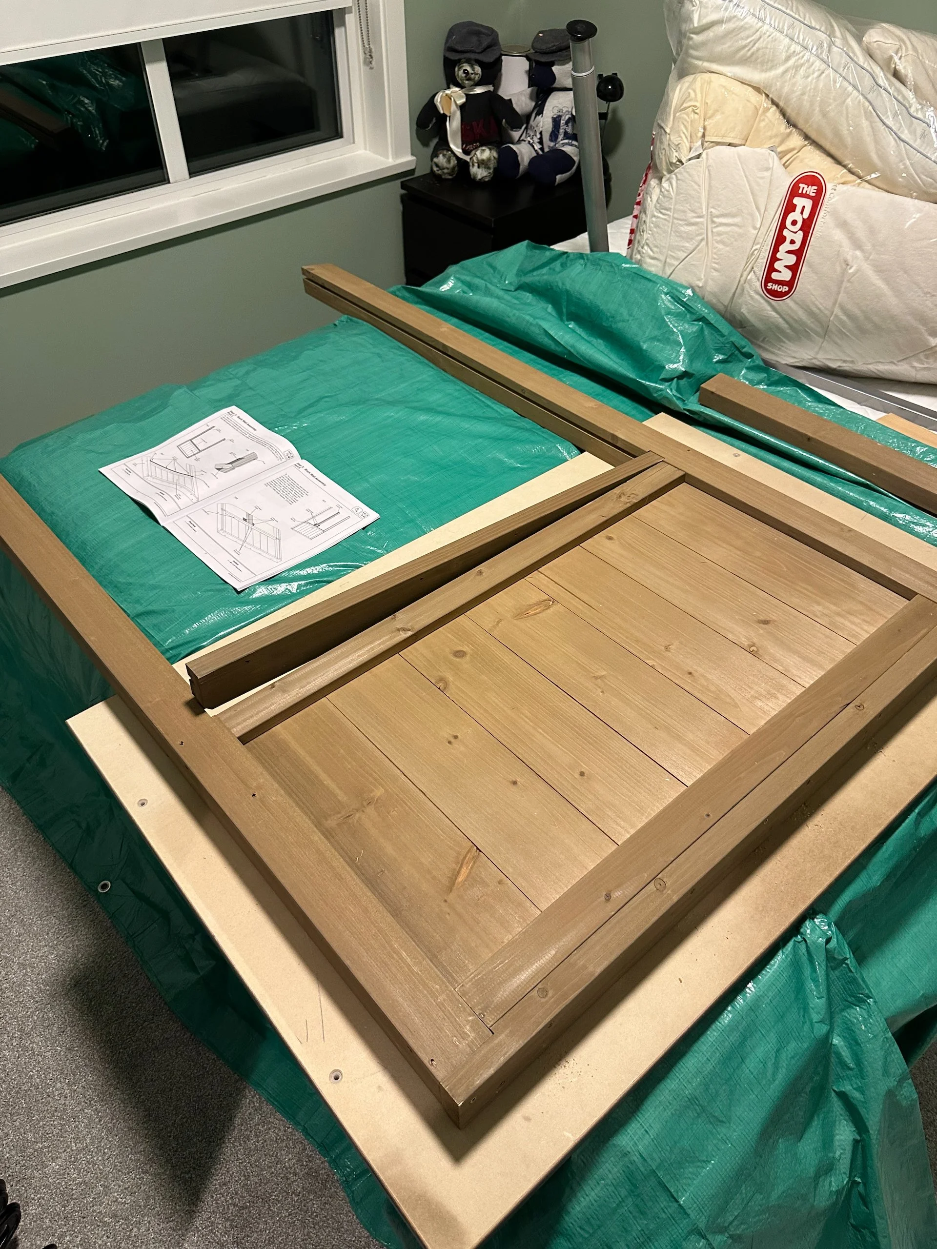  The bed made for a decent sized work space for putting the two biggest panels together. 