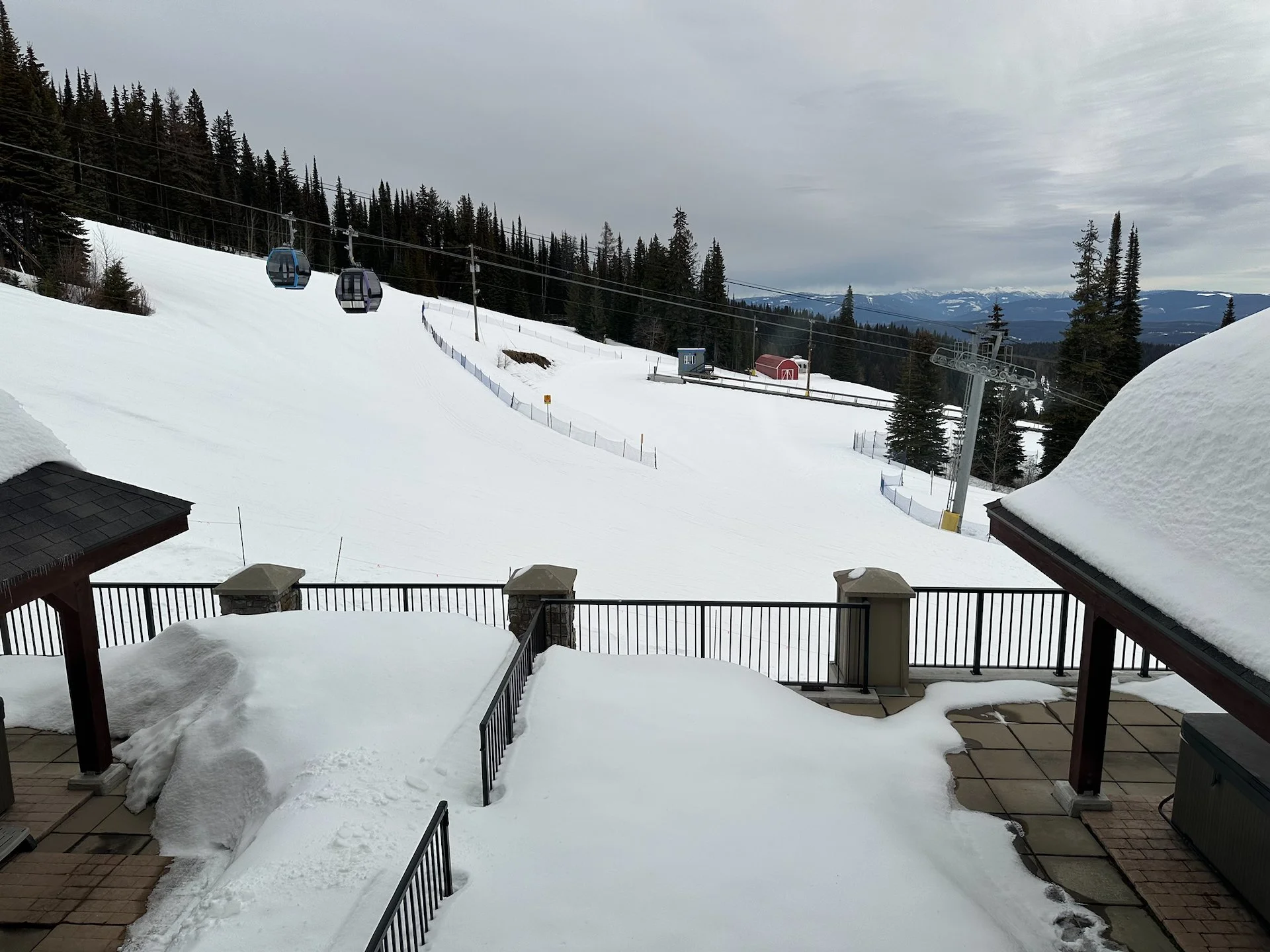  The view from our window looking over the gondola and it’s multi-coloured cars.  