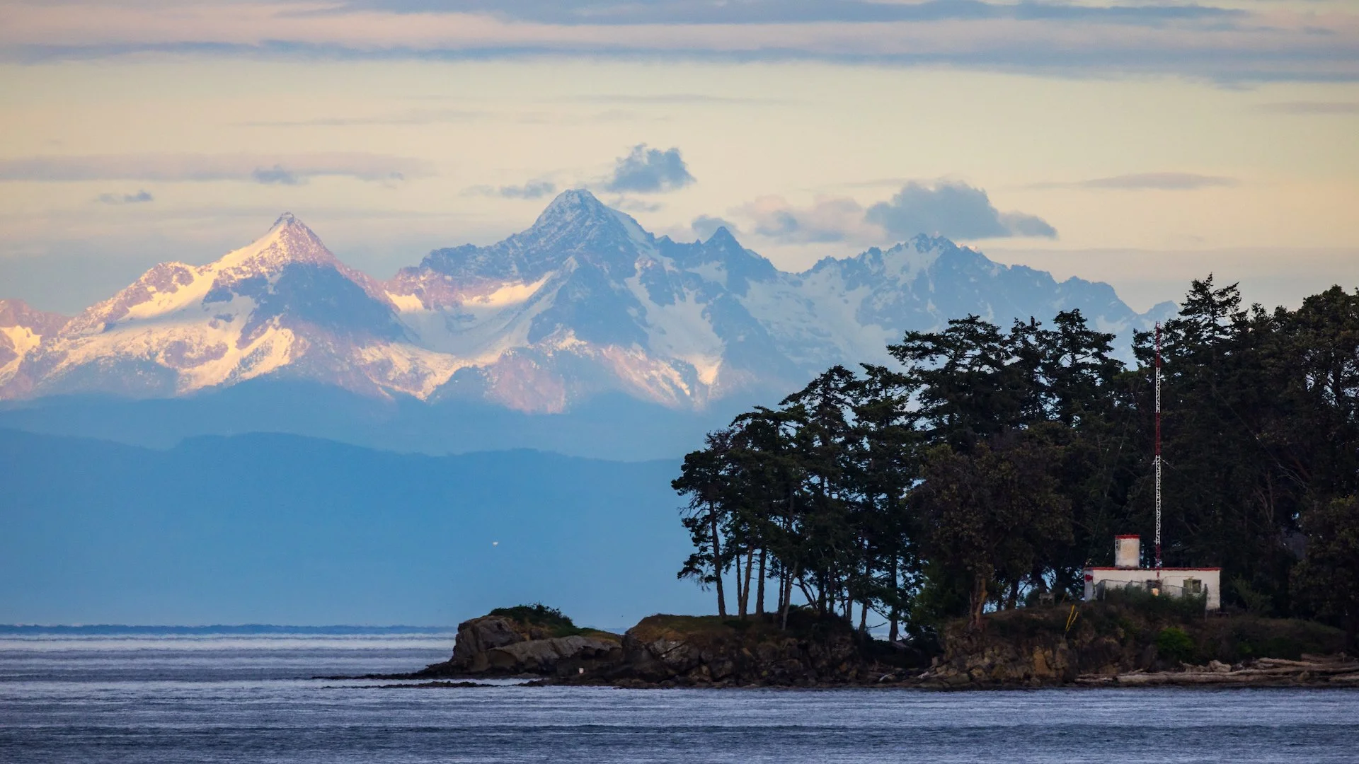  Looking out across Mayne to the mountains in Washington State.  