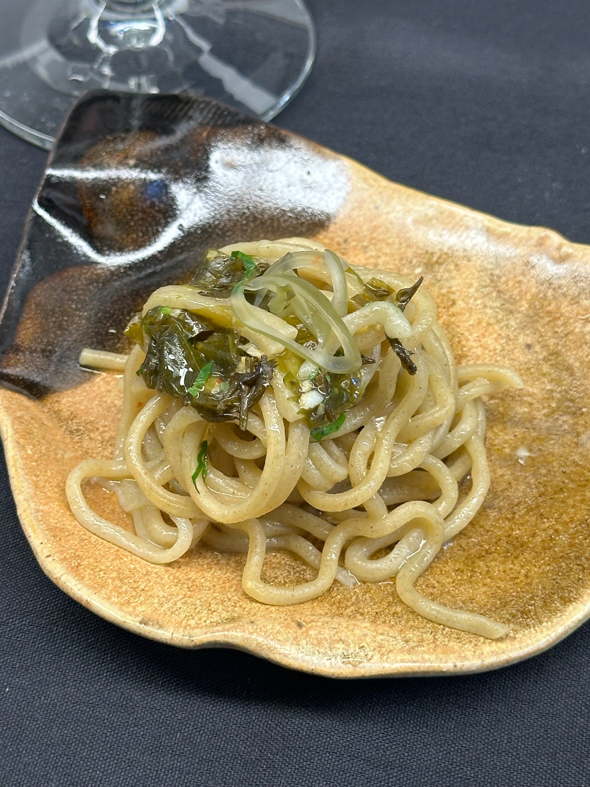  Spelt pasta with a green crab (invasive) and seaweed pasta. It was surprisingly flavorful and very good. 