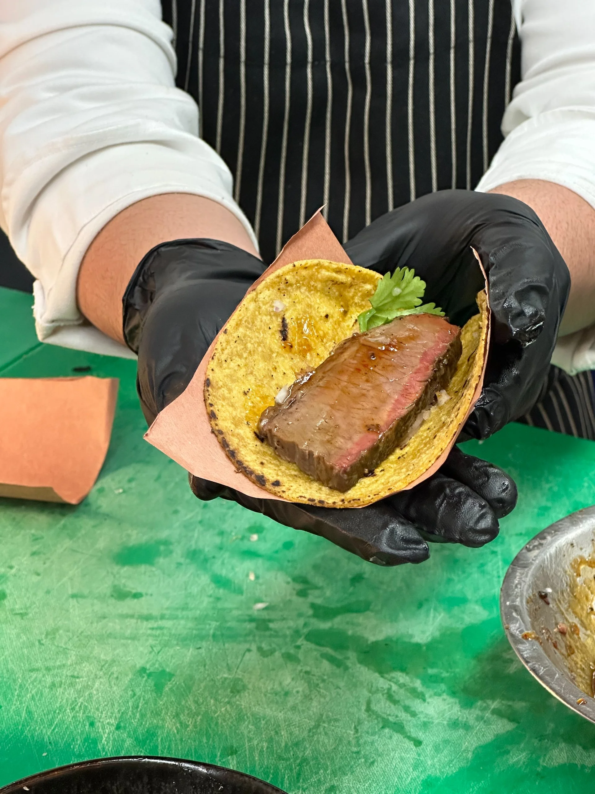  Delicious beef tacos with a green crab sauce to tie it into the theme of the event.  