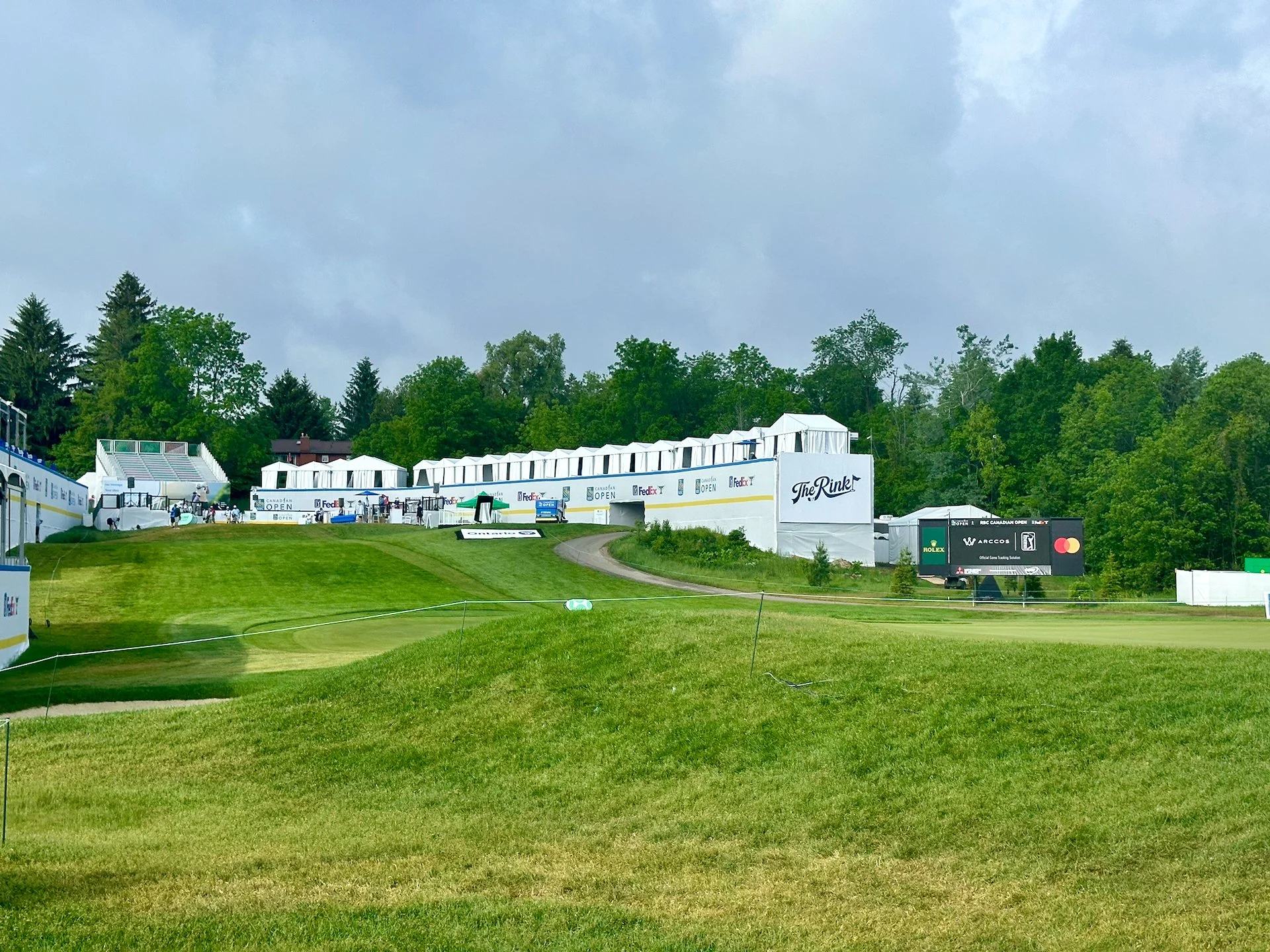  Looking up to the tee box from beside the green. 