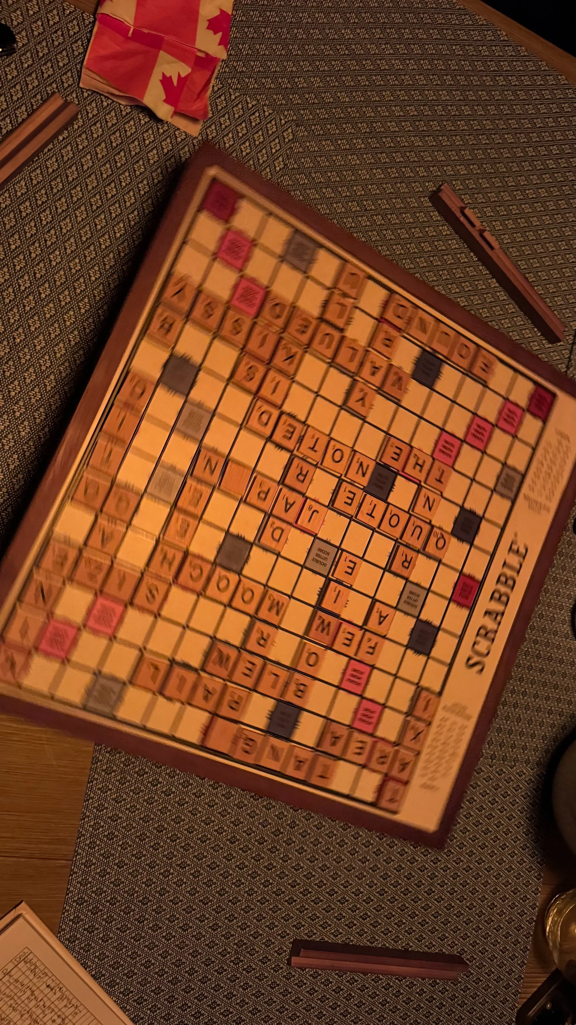  An appropriately blurry Scrabble game - Justine kicked our buts! 