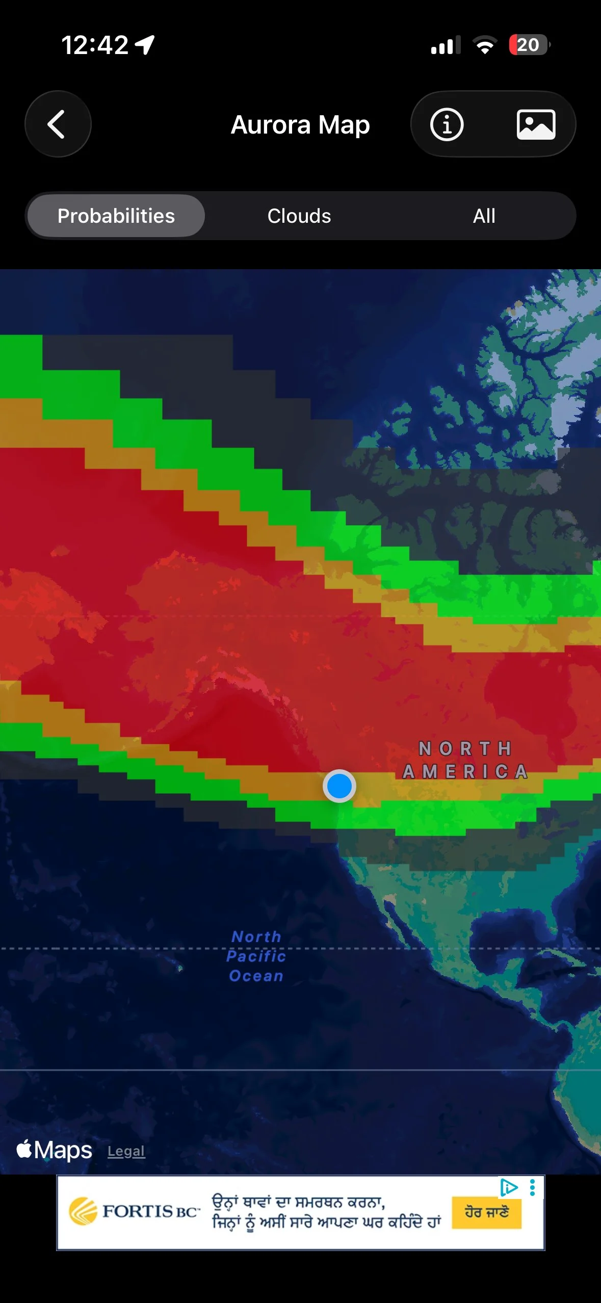  We were quite excited to see that we were in the red - a chance at Auroras! 