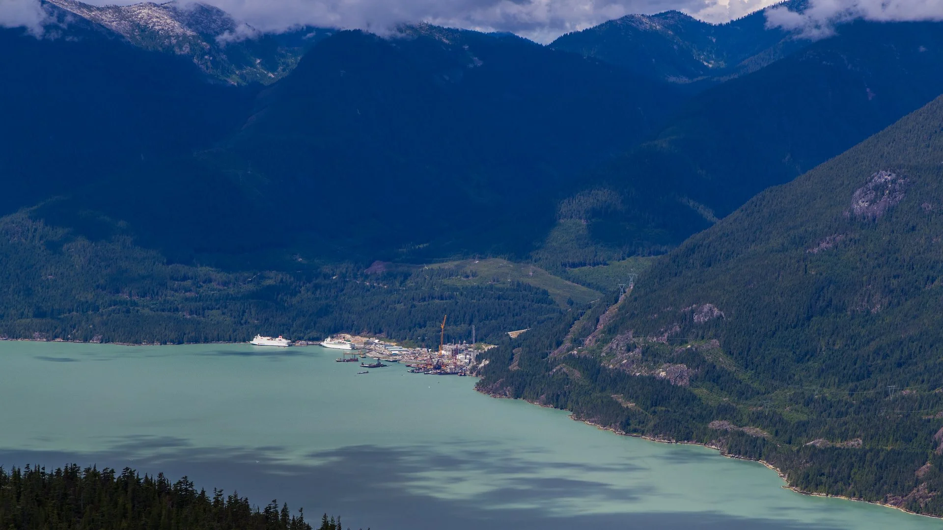  The LNG project under construction - they brought in a second cruise ship to house workers.  