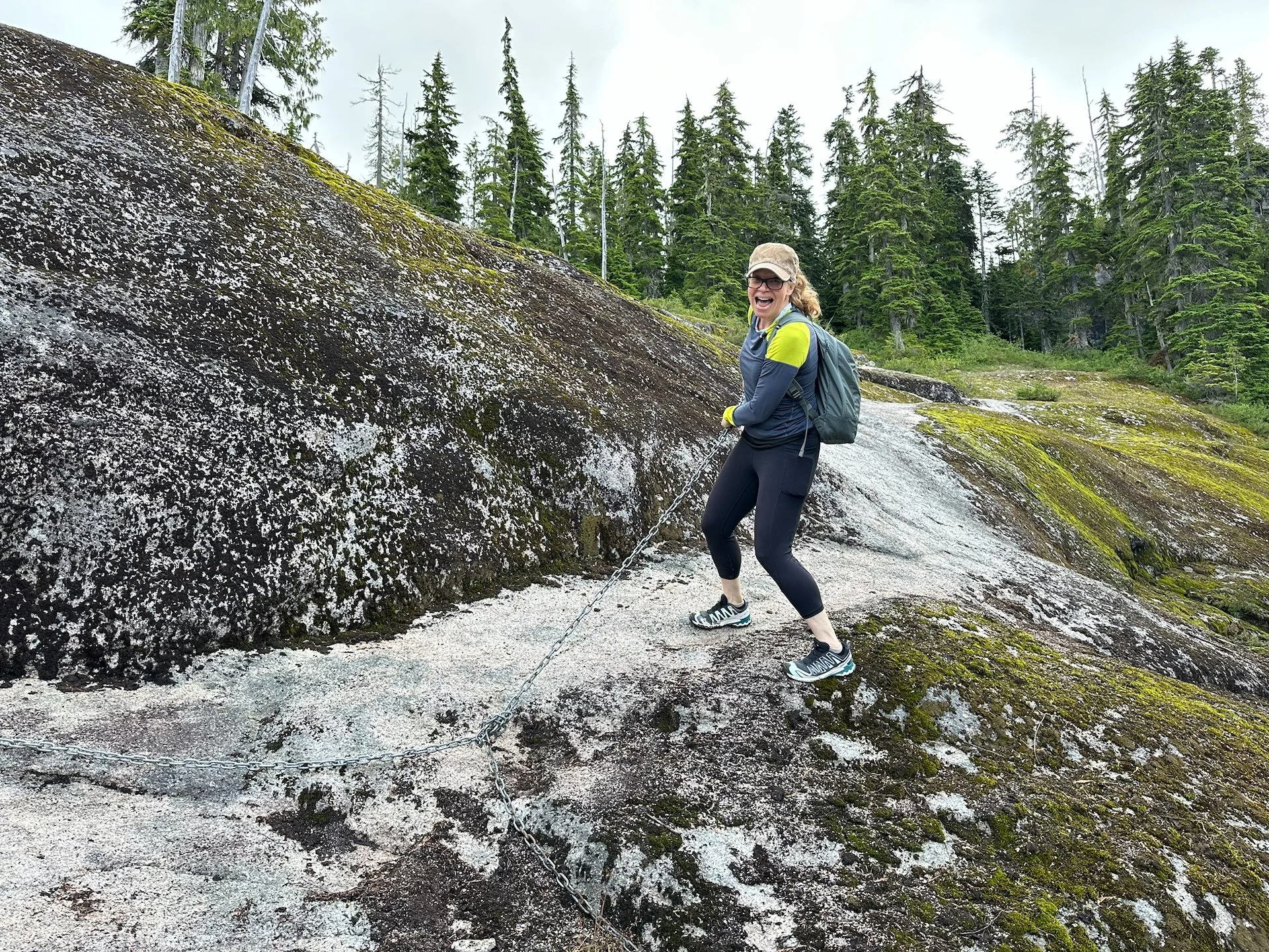  In descending the rock face to cut off the trail, it got a bit more challenging, but there was some assistance provided. 