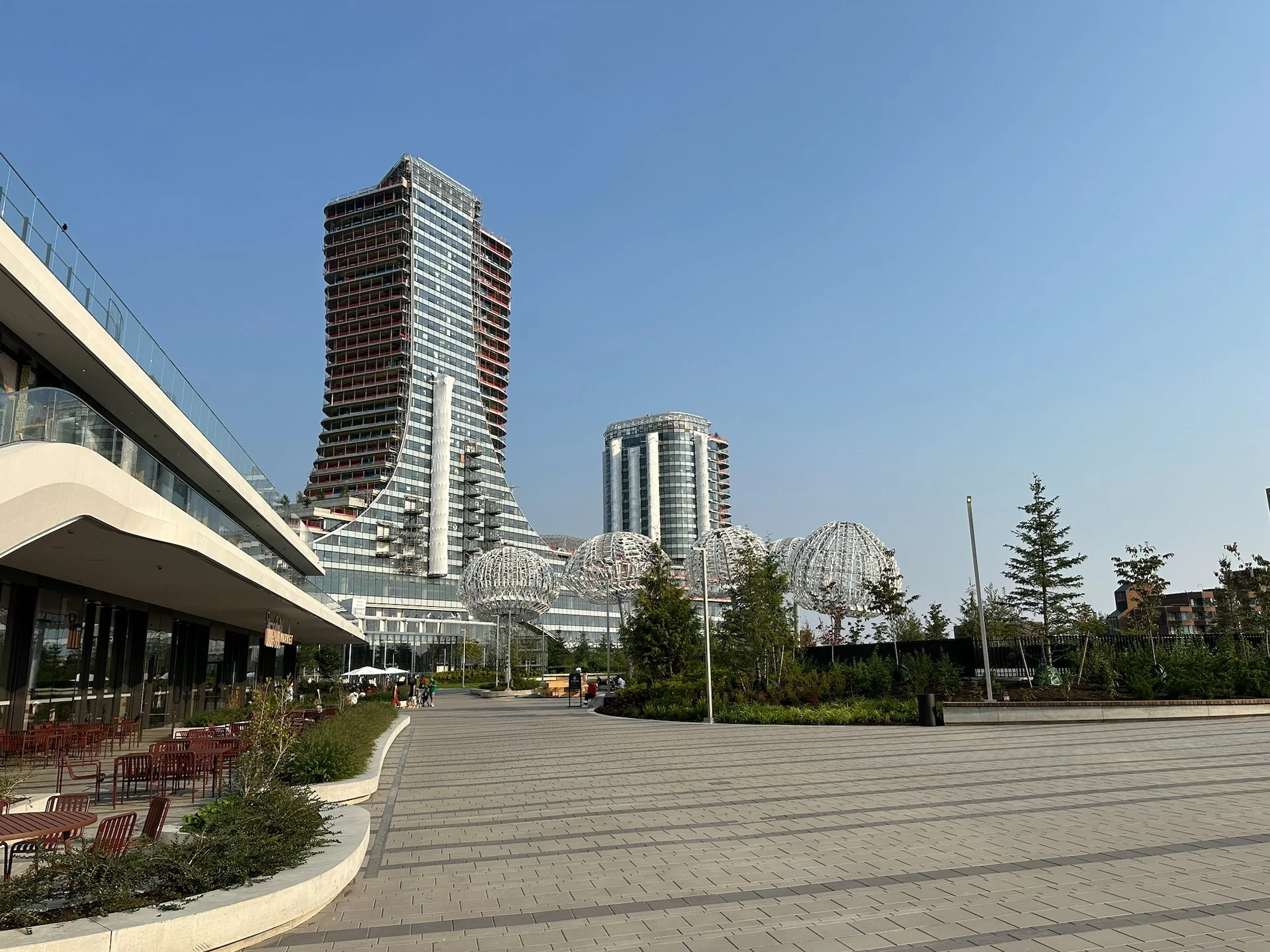  Up on the rooftop park looking at a couple of the unfinished residential towers. 