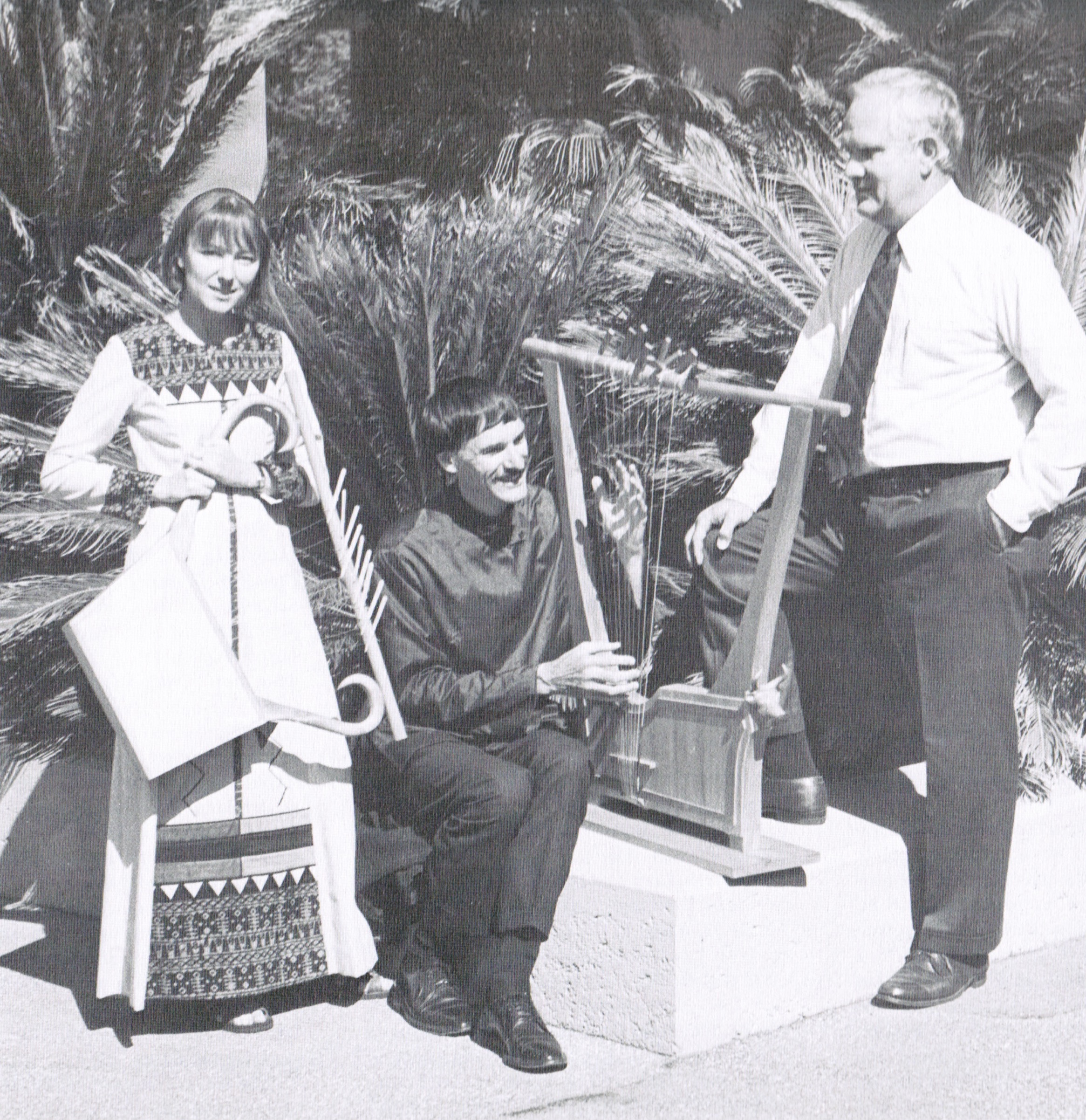 Anne Kilmer, Richard Crocker and Robert Brown with Replicas of Ancient Lyres