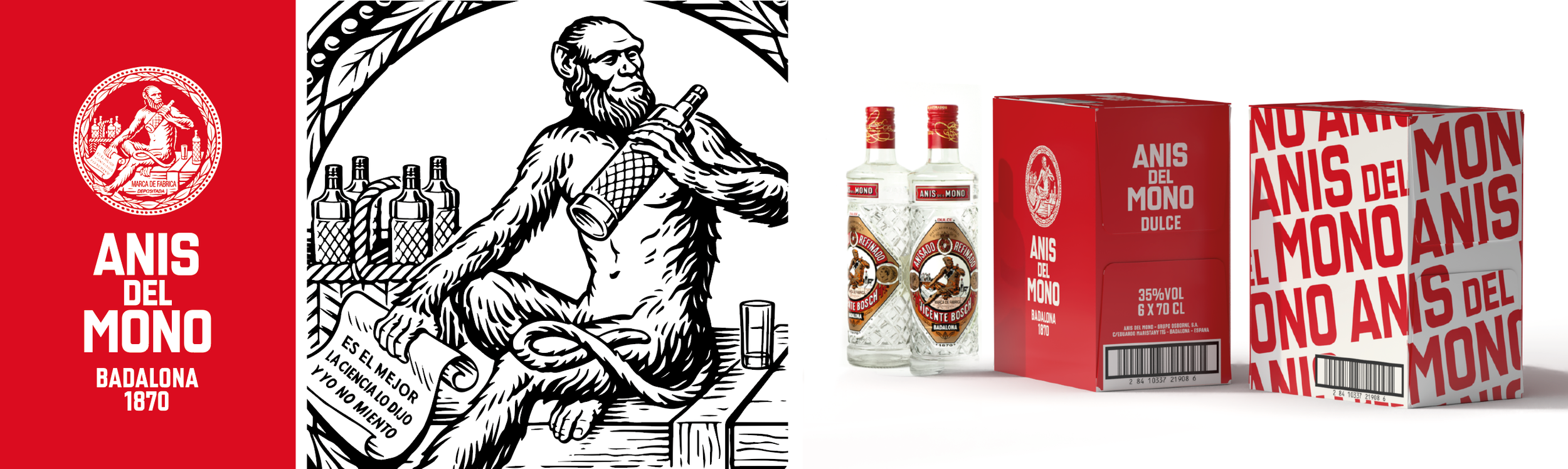 Anís del Mono, ilustración del mono y packaging