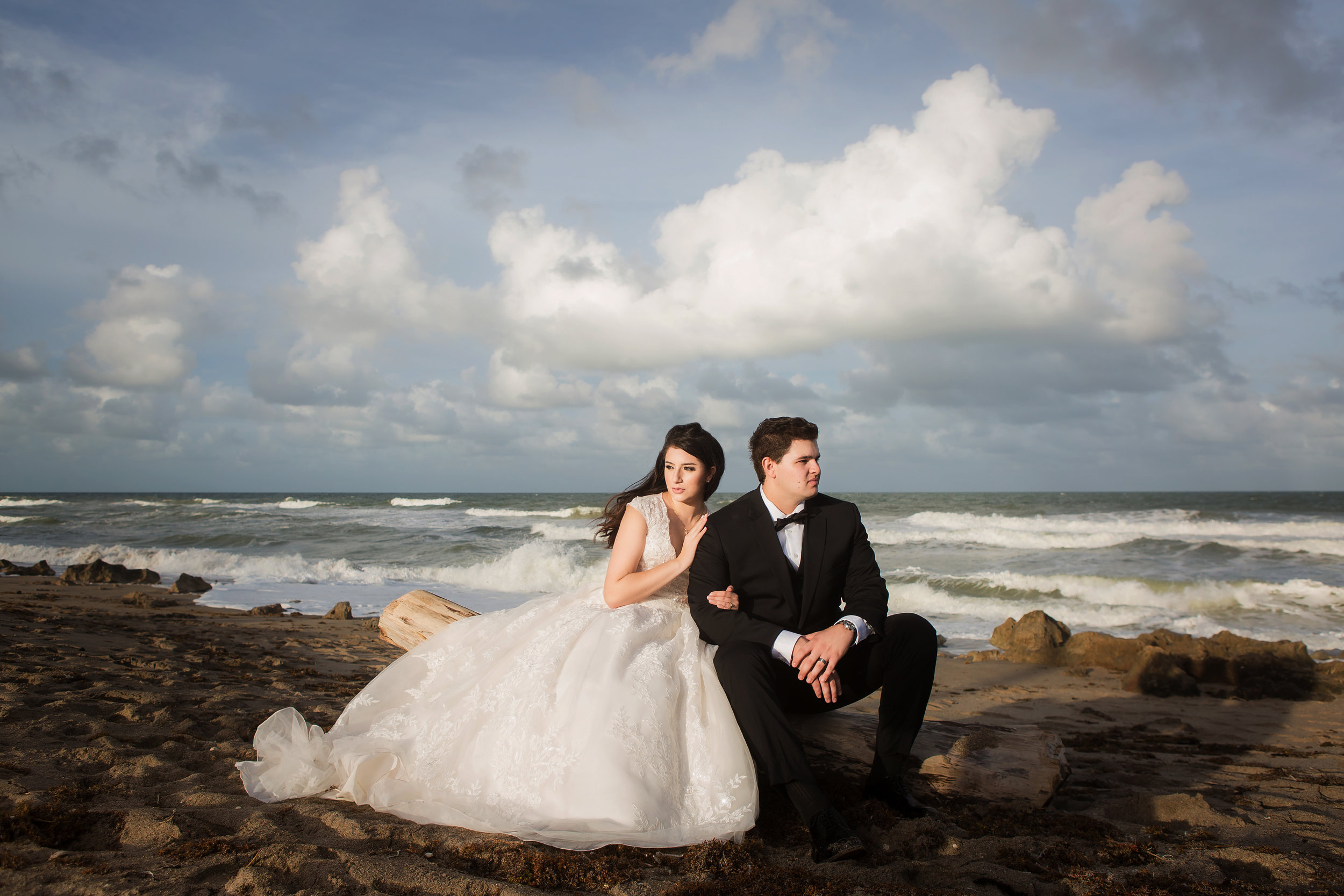 Bride and groom portrait session at the beach. 
