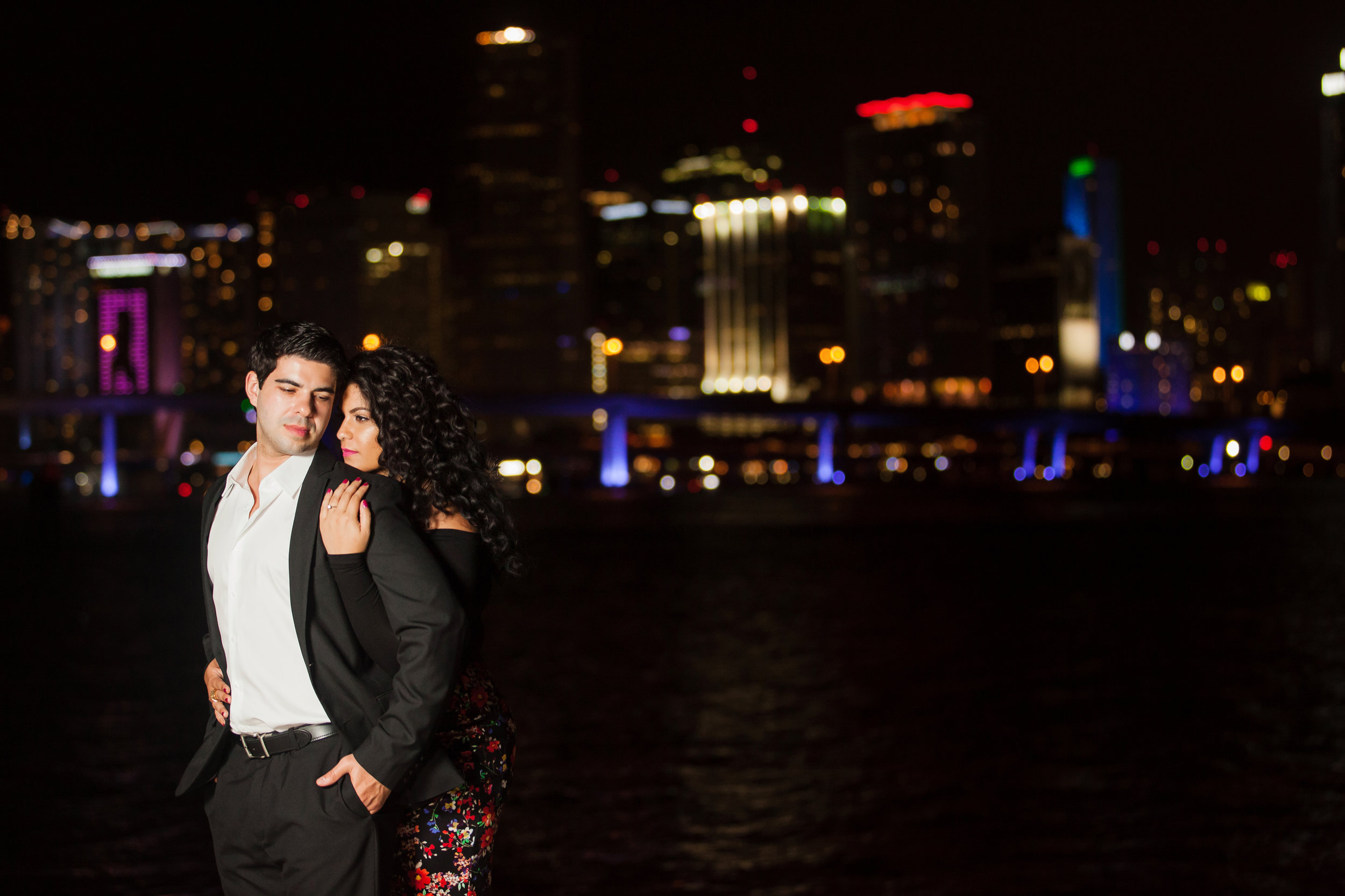 Downtown engagement session at night