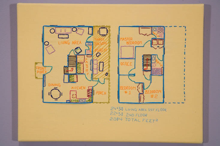 Dream Home Sweet Home (Modernized New England cottage, 3 bedrooms, 2 1/2 baths) 2008 Hand embroidery on cloth 12 x 16 inches Private Collection