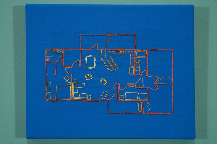 Dream Home Sweet Home (3 bedrooms, 2 baths with open living area) 2008 Hand embroidery on cloth 8 x 10 inches