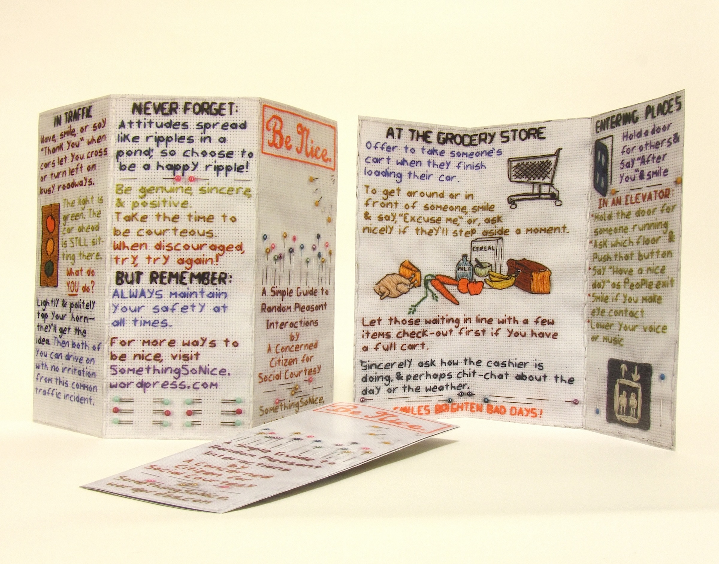 View of Be Nice. brochure (inside, outside, and folded views) Unfolded dimensions: 8.5 x 11 inches