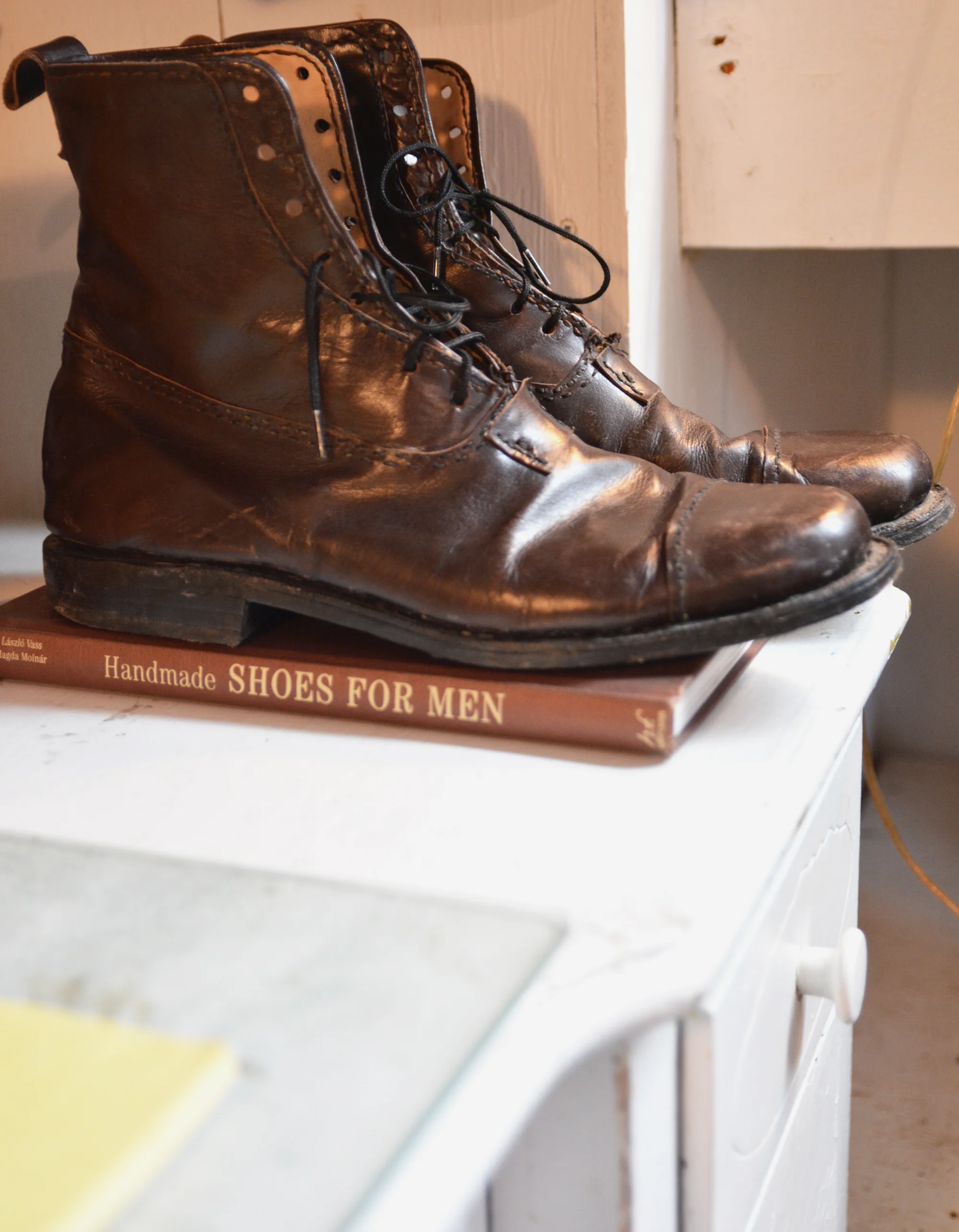 The first leather piece Chris ever made was a pair of boots (pretty ambitious). 