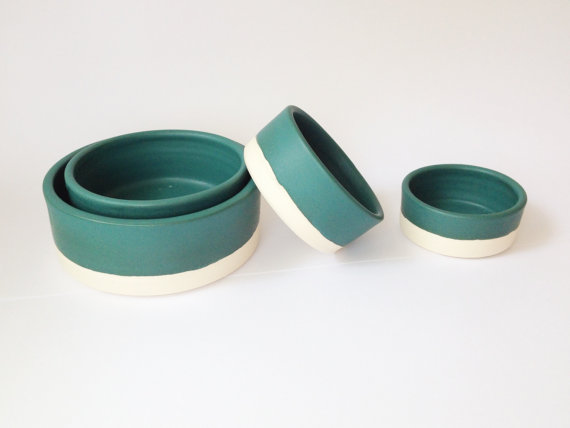 Paper and Clay Studio Teal Ceramic Nesting Bowls
