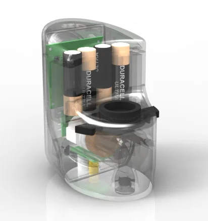  Phil features an LED progress bar, a magnetically latching solenoid valve, sonar, a laser to help the user position his/her hand, and four AA batteries to power up to six months of use. 