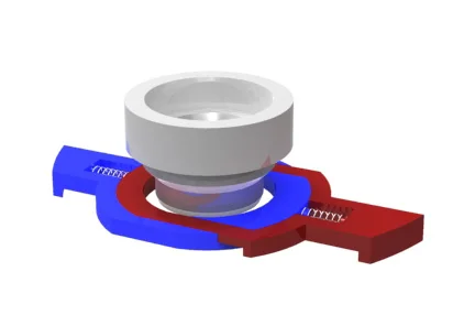  Quick-release faucet attachment mechanism. Screw an adapter onto the faucet and push Phil up onto the adapter. In an action similar to a cigar cutter, two clamps lock around the faucet adapter and hold Phil in place. Squeeze the buttons on either si