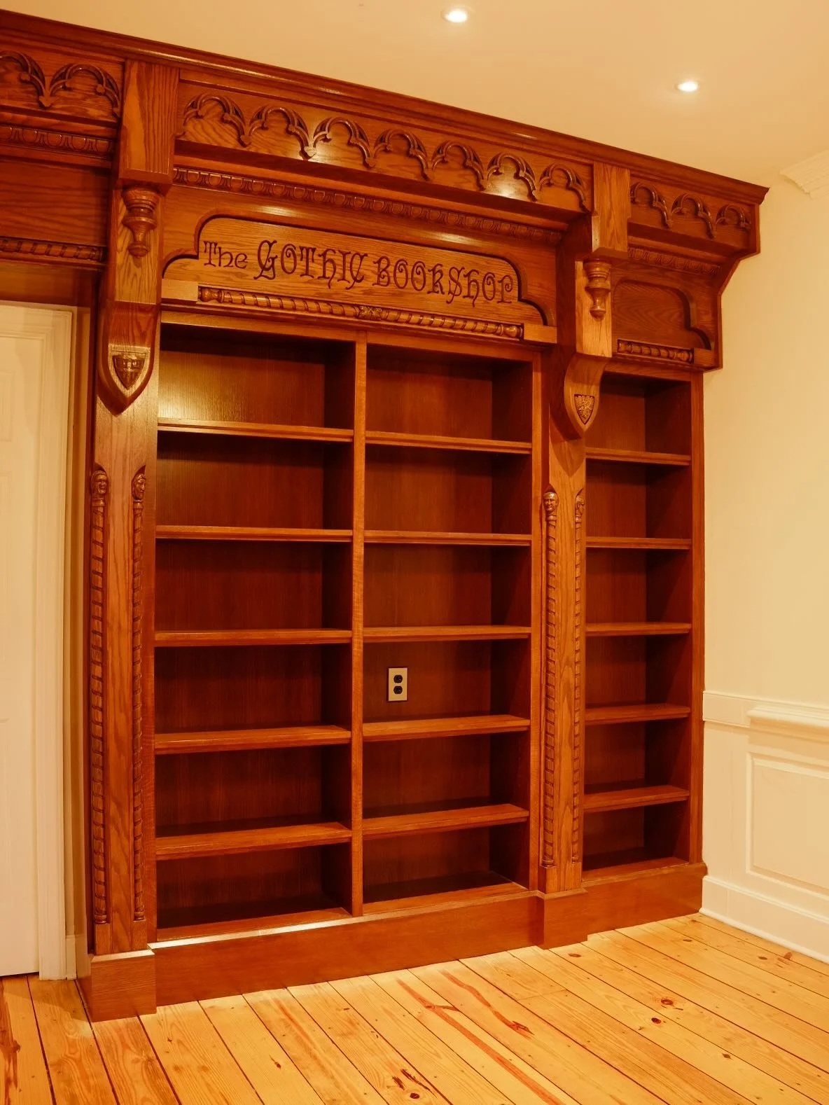 A very custom and unique project for a great client in Durham. They salvaged this millwork after it was removed from the former Gothic Bookstore on Duke&rsquo;s Campus. We were tasked with adapting it into a library for their home. After much trouble