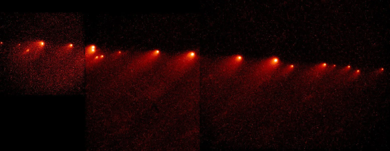 Composite image from the Hubble Space Telescope showing how the brightest region of Comet Shoemaker-Levy 9 changed over time. Credit: Dr. Hal Weaver and T. Ed Smith (STScI), and NASA Source: hubblesite.org