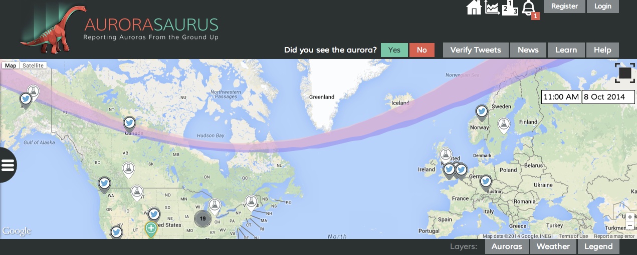 Aurorasaurus is one of the crowdsourced space projects that depend on your smartphone's GPS. Help scientists make better space weather forecasts by reporting the Northern - or Southern - Lights. Source: aurorasaurus.org )