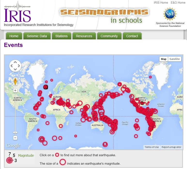 Educational seismographs, linked together through the Iris Seismographs in Schools Network, report seismic events around the world that students can compare with readings in their own classroom. Source: Iris Seismographs in Schools