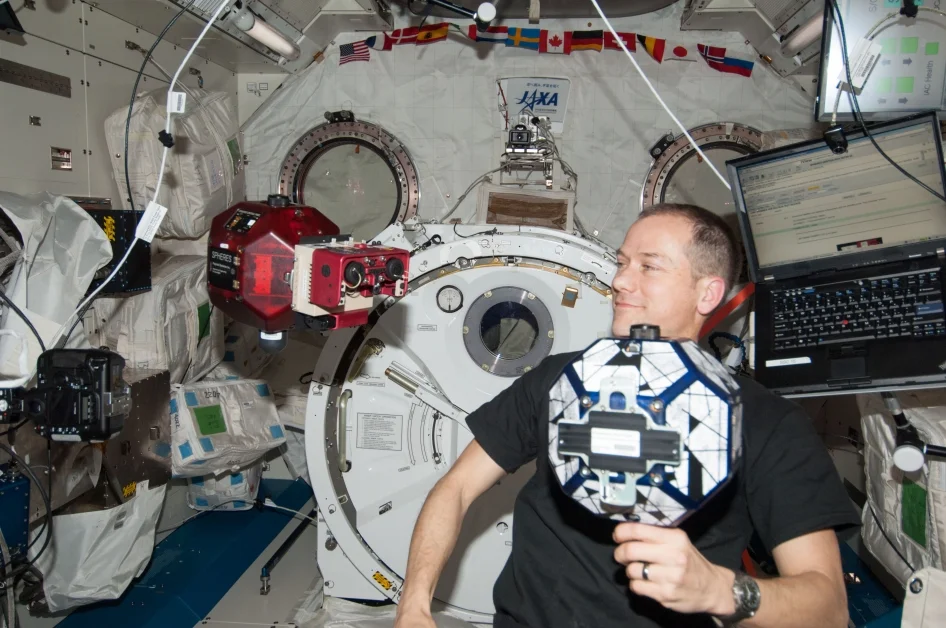Spheres, short for "Synchronized Position, Hold, Engage, Reorient Experimental Satellites" help space engineers test satellite control software within the safe confines of the International Space Station. Zero Robotics competitions let middle and high school students in the United States and Esa-member countries program the robots themselves. Credit: Nasa/ISS