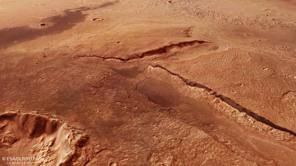 A perspective view of Cydonia Mensae from Esa's Mars Express orbiter. This may have been a coastal region if theories about Mars' ancient oceans are correct. Credit: Esa/DLR/FU Berlin, CC BY-SA 3.0 IGO