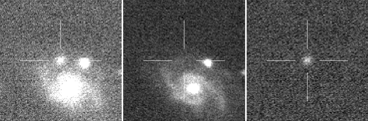 The faint smudge in the right hand image is a supernova in a distant galaxy - the first discovery by crowdsourced citizen science project Snapshot Supernova. Credit: ANU/Skymapper Southern Sky Survey/Snapshot Supernova