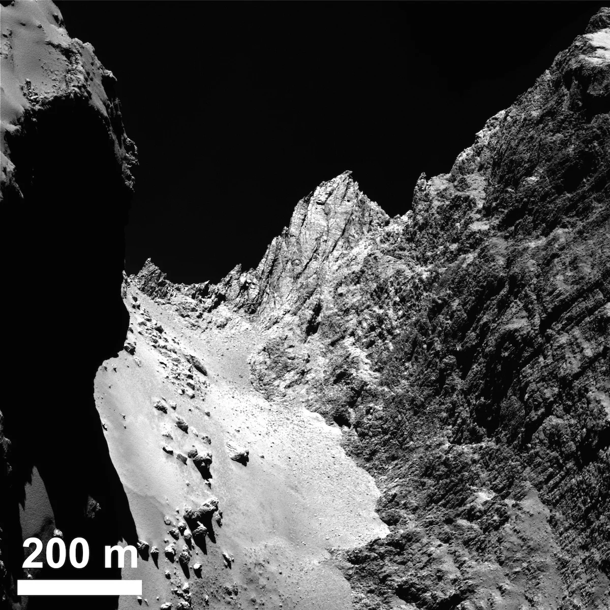The Cliffs of Hathor (I love saying that). Rosetta's ability to send amazingly detailed images like this to Earth also means it can't see what's happening on a larger scale. The Rosetta mission has asked amateurs to help track the big picture while Rosetta (and with luck Philae) does its thing. Credit: Esa/Rosetta/MPS for Osiris Team MPS/UPD/LAM/IAA/SSO/INTA/UPM/DASP/IDA